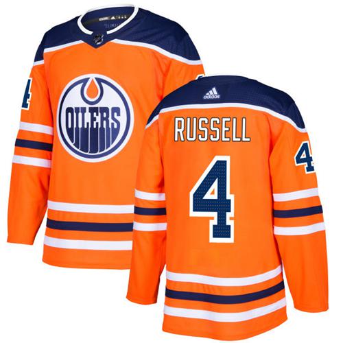 Adidas Men Edmonton Oilers 4 Kris Russell Orange Home Authentic Stitched NHL Jersey
